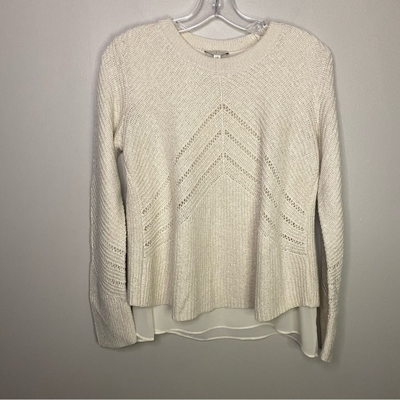 Lucky Brand Sweaters - Lucky Brand holiday cream gold metallic crew neck knit sweater Size large
